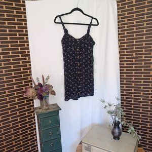 Stylish American Eagle Black Floral Mini Dress with Adjustable Straps - Size Med